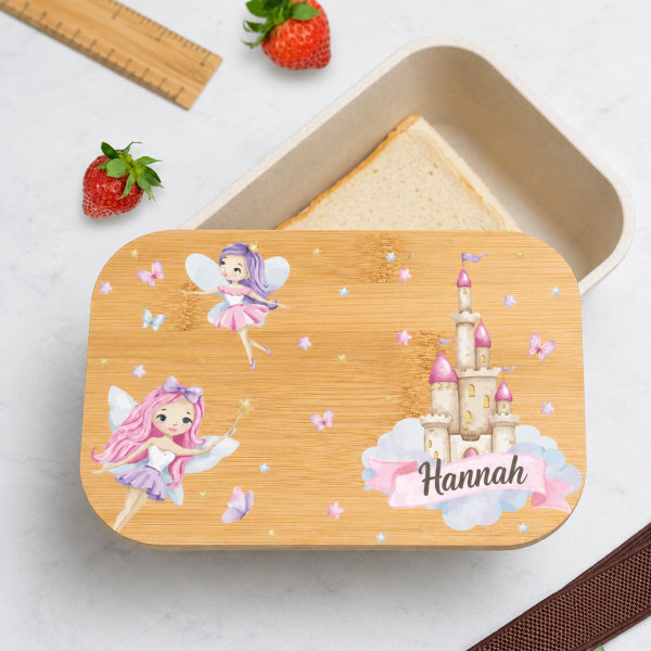 Personalisierte Kinder-Brotdose mit Bambusdeckel und Feen