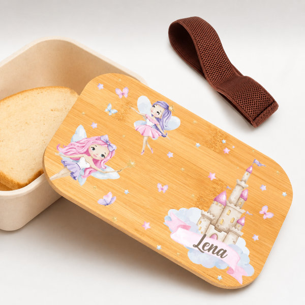 Personalisierte Kinder-Brotdose mit Bambusdeckel und Feen