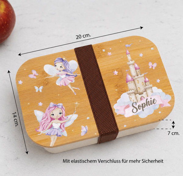 Personalisierte Kinder-Brotdose mit Bambusdeckel und Feen