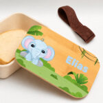 Miniaturansicht von Personalisierte Kinder-Brotdose mit Bambusdeckel und Dschungeltieren