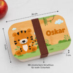 Miniaturansicht von Personalisierte Kinder-Brotdose mit Bambusdeckel und Dschungeltieren