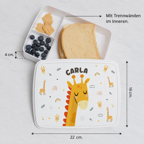 Personalisierte Kinder-Brotdose mit bunten Tieren