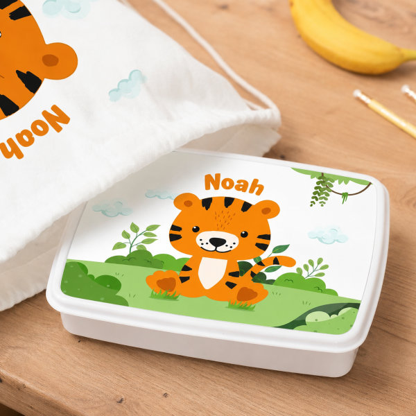 Personalisierte Kinder-Brotdose mit Dschungeltieren