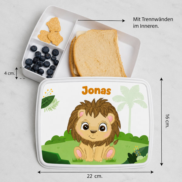 Personalisierte Kinder-Brotdose mit Dschungeltieren