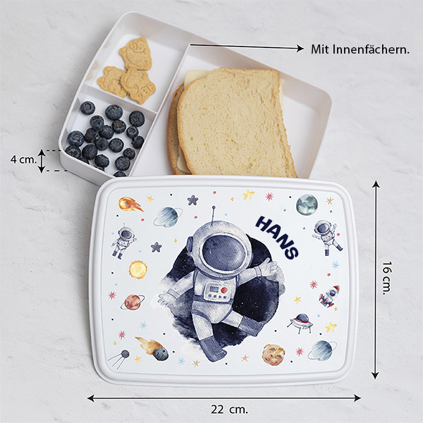 Personalisierte Kinder-Brotdose Astronaut im Weltraum