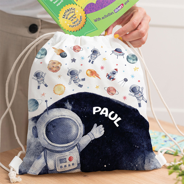 Personalisierter Kinder-Turnbeutel mit Astronaut im Weltall