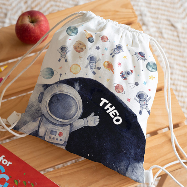 Personalisierter Kinder-Turnbeutel mit Astronaut im Weltall