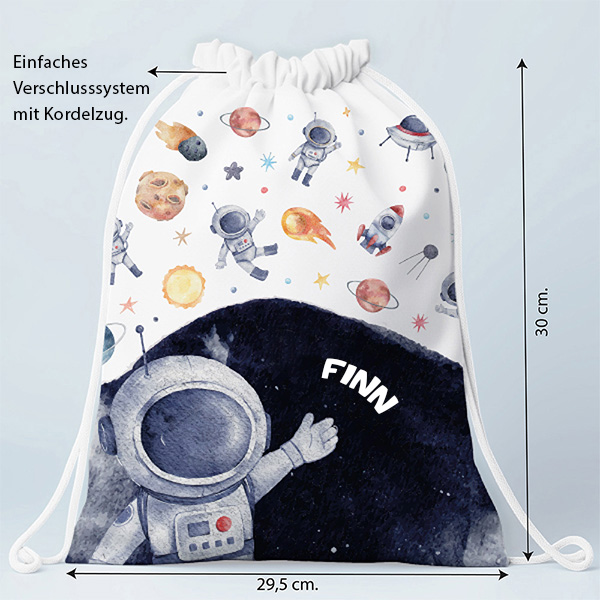 Personalisierter Kinder-Turnbeutel mit Astronaut im Weltall