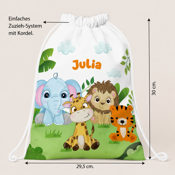 Personalisierter Kinder-Turnbeutel mit Dschungeltieren