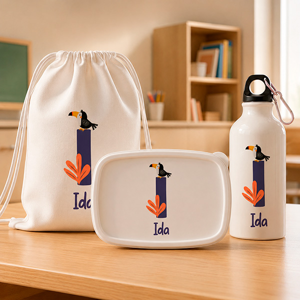Personalisiertes Schulset für Kinder mit Initiale und Namen