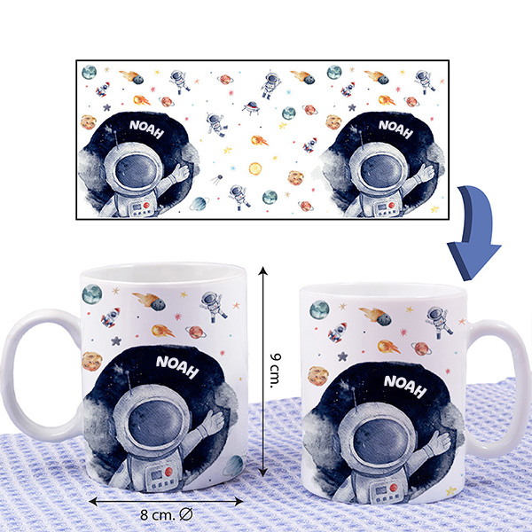 Unzerbrechliche personalisierte Kindertasse mit Astronaut und Name