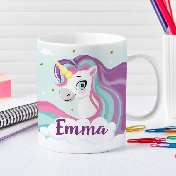 Unzerbrechliche personalisierte Kindertasse mit Einhorn und Name