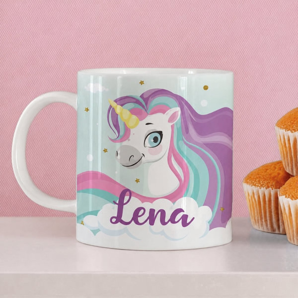 Unzerbrechliche personalisierte Kindertasse mit Einhorn und Name