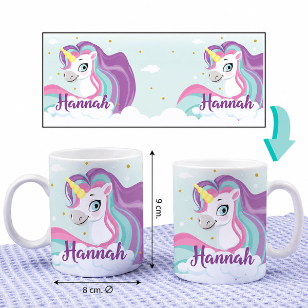 Unzerbrechliche personalisierte Kindertasse mit Einhorn und Name