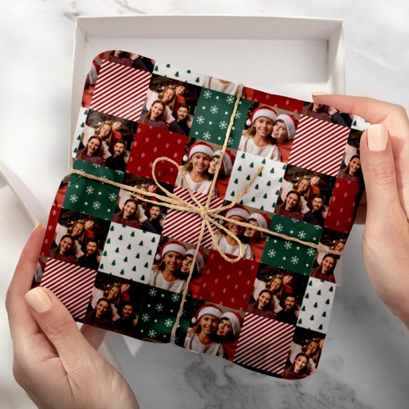 Weihnachts-Geschenkpapier mit personalisierten Fotos