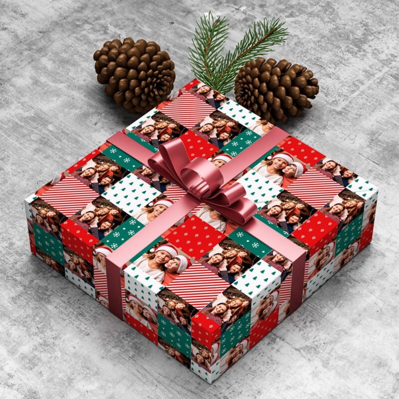 Weihnachts-Geschenkpapier mit personalisierten Fotos