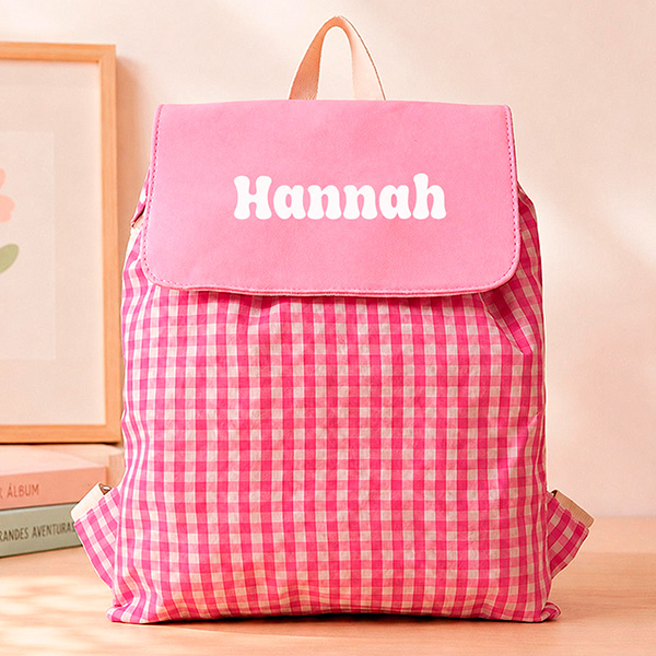 Personalisierter Kinder-Turnbeutel mit rosa Karomuster