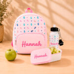 Miniaturansicht von Rosa Kinder-Schulset mit Blättern und personalisiertem Namen
