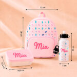 Miniaturansicht von Rosa Kinder-Schulset mit Blättern und personalisiertem Namen