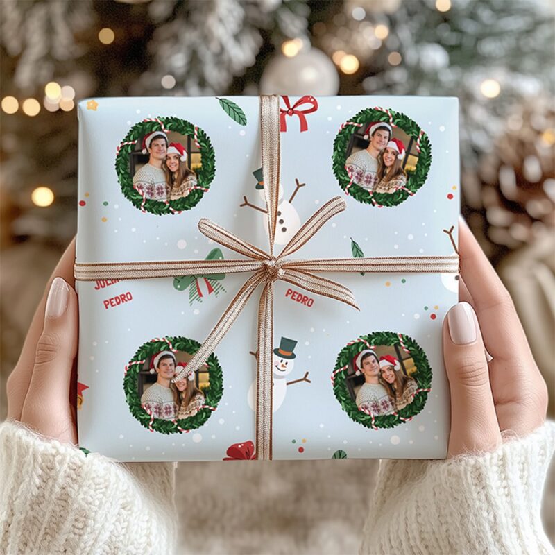 Geschenkpapier Blätter mit personalisiertem Foto und Text