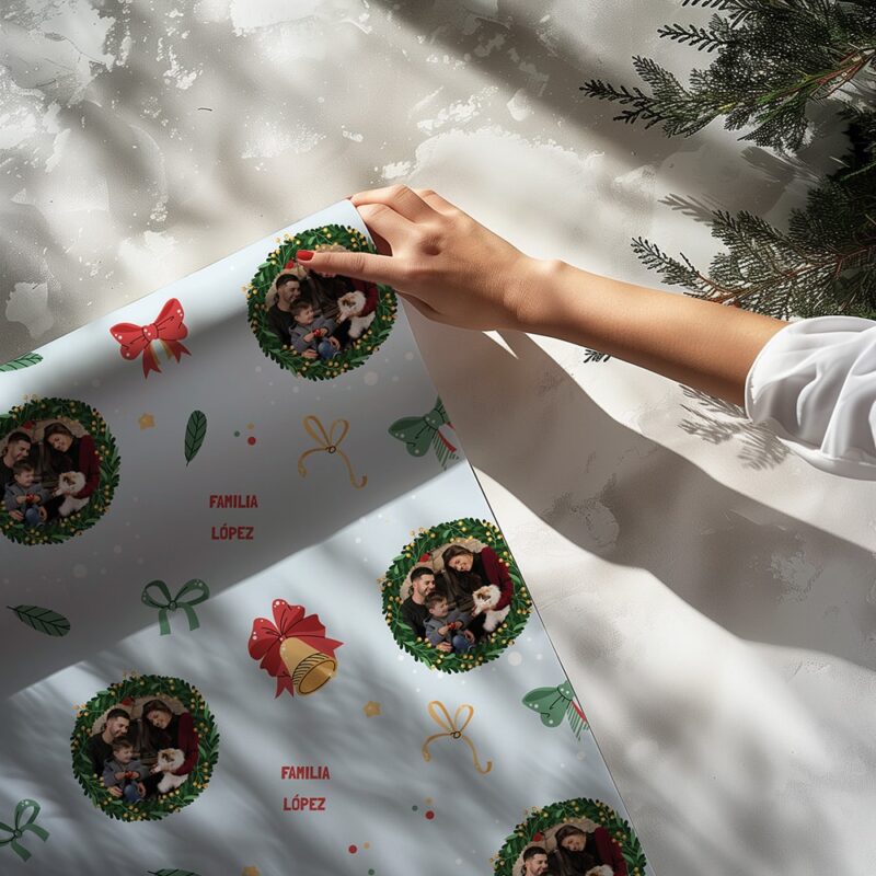 Geschenkpapier Blätter mit personalisiertem Foto und Text