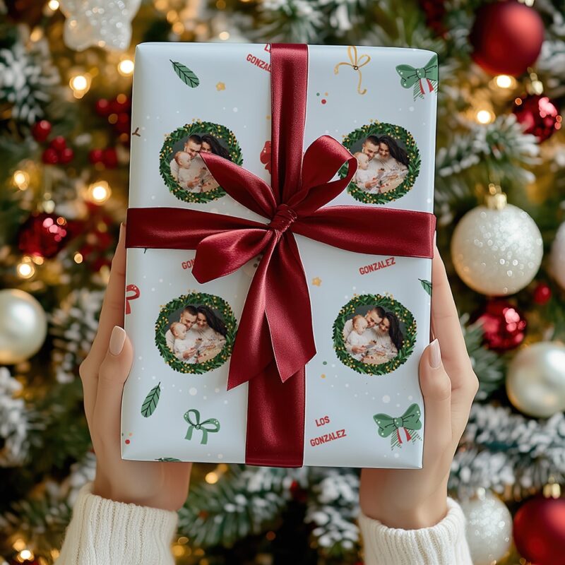 Geschenkpapier Blätter mit personalisiertem Foto und Text