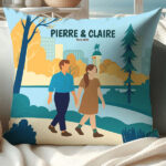 Coussin Famille au Parc avec Noms et Texte personnalisé Vignette de Coussin Famille au Parc avec Noms et Texte personnalisé