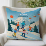Coussin Ski en Montagne avec Noms et Texte personnalisé Vignette de Coussin Ski en Montagne avec Noms et Texte personnalisé