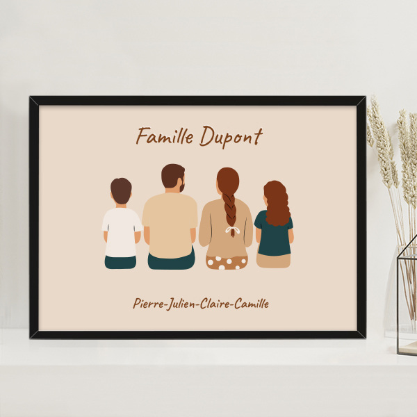 Affiche Famille de Dos avec Noms et Texte personnalisé