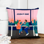 Vignette de Coussin Illustration de Couple avec Noms et Texte personnalisé