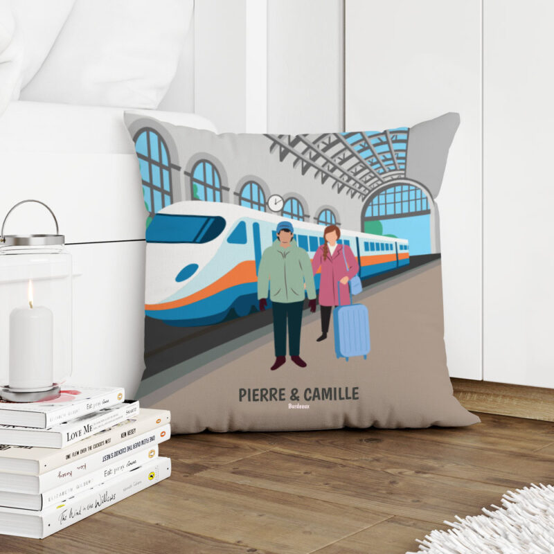 Coussin Gare avec Noms et Texte personnalisé
