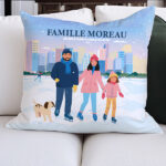 Vignette de Coussin Famille en Patins avec Noms et Texte personnalisé