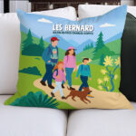 Vignette de Coussin Famille à la Montagne avec Noms et Texte personnalisé