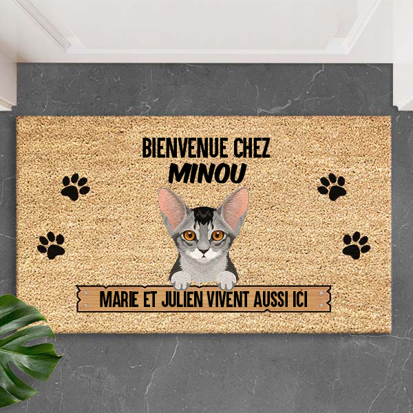 Paillasson Bienvenue à la maison avec nom de l’animal de compagnie personnalisé