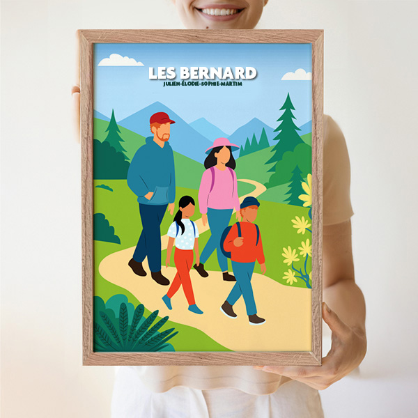 Affiche Famille à la Montagne avec Noms et Texte personnalisé