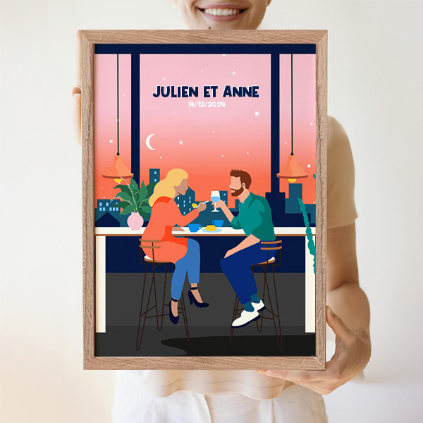 Affiche Illustration de Couple avec Noms et Texte personnalisé
