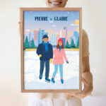 Vignette de Affiche Famille en Patins avec Noms et Texte personnalisé