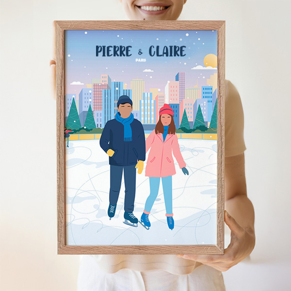 Affiche Famille en Patins avec Noms et Texte personnalisé
