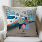 Vignette de Coussin Gare avec Noms et Texte personnalisé