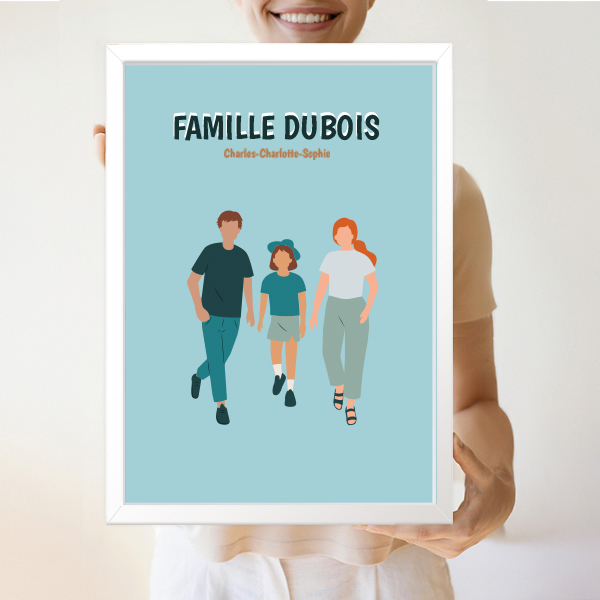 Affiche Famille de Face avec Prénoms et Texte personnalisé