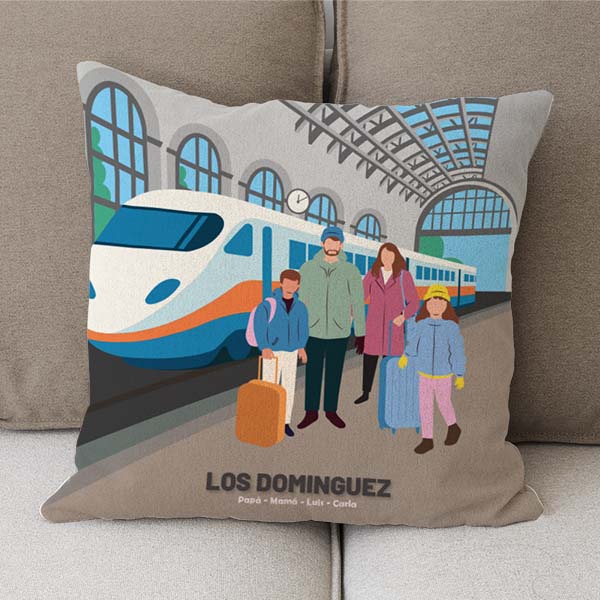 Coussin Gare avec Noms et Texte personnalisé
