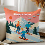 Vignette de Coussin Ski en Montagne avec Noms et Texte personnalisé