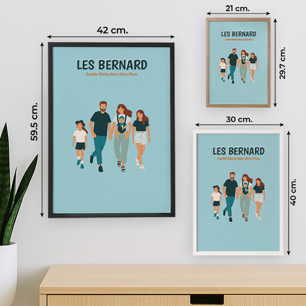 Affiche Famille de Face avec Prénoms et Texte personnalisé