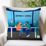 Vignette de Coussin Illustration de Couple avec Noms et Texte personnalisé