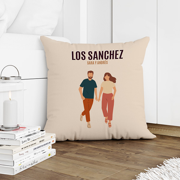 Coussin Famille de Face avec Noms et Texte personnalisé