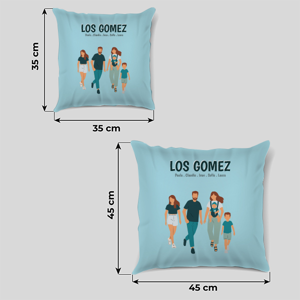 Coussin Famille de Face avec Noms et Texte personnalisé