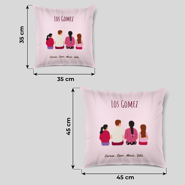 Coussin Famille de Dos avec Noms et Texte personnalisé