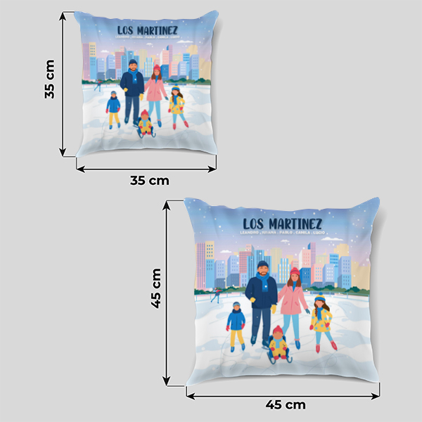 Coussin Famille en Patins avec Noms et Texte personnalisé