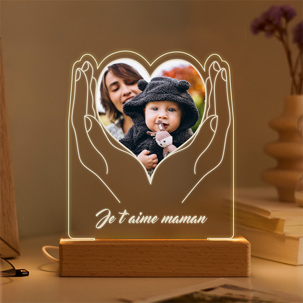 Lampe Mains en Cœur avec Photo et Texte personnalisée