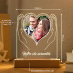 Vignette de Lampe Mains en Cœur avec Photo et Texte personnalisée